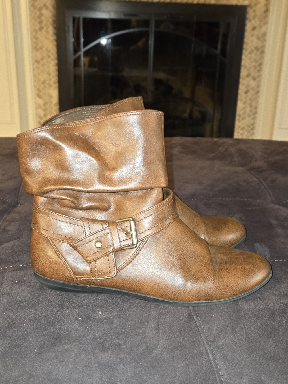LOWER EAST SIDE Tan Slouch Ankle Boots with Buckle